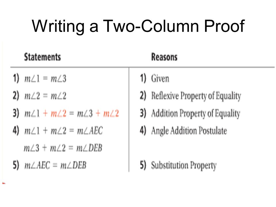 writing assignment two column proofs in geometry